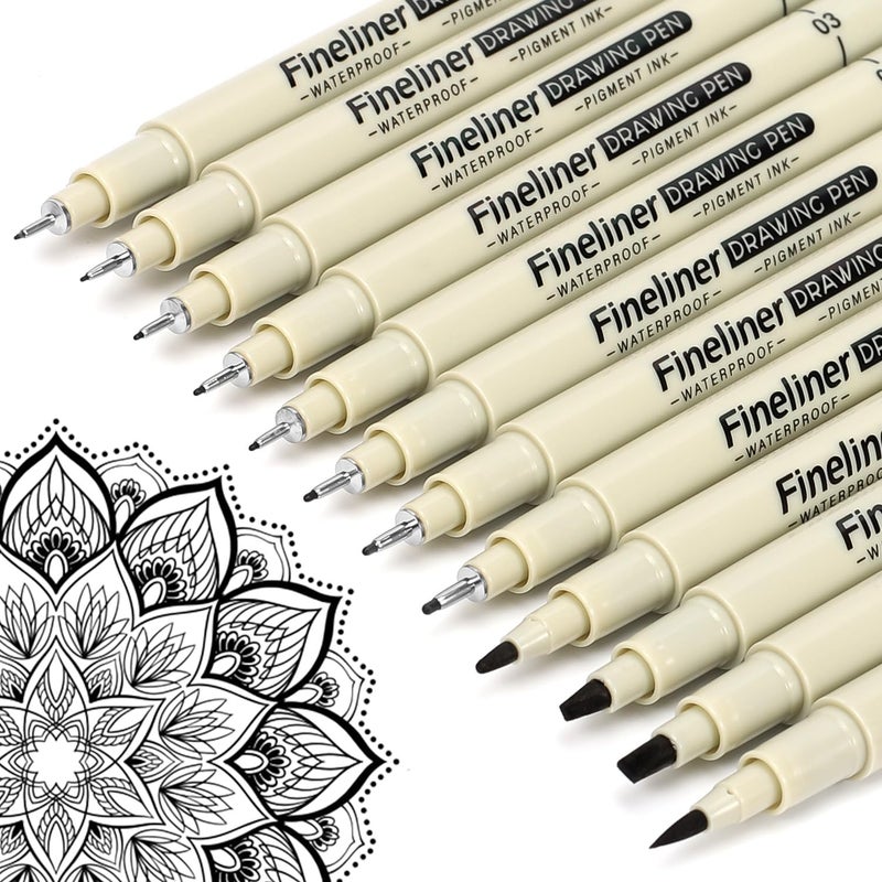 AKUBLE Micro Fineliner Black Drawing Pens,12 Waterproof Watercolor Painting Art Supplies Adults Anime Gifts Artist Fine Line Marker Archival Ink Micron Set Sketch Outline Manga Sketching Zentangle Teen Stuff - Image 2